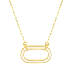 Collier plaqué or motif ovale laque blanche 45cm
