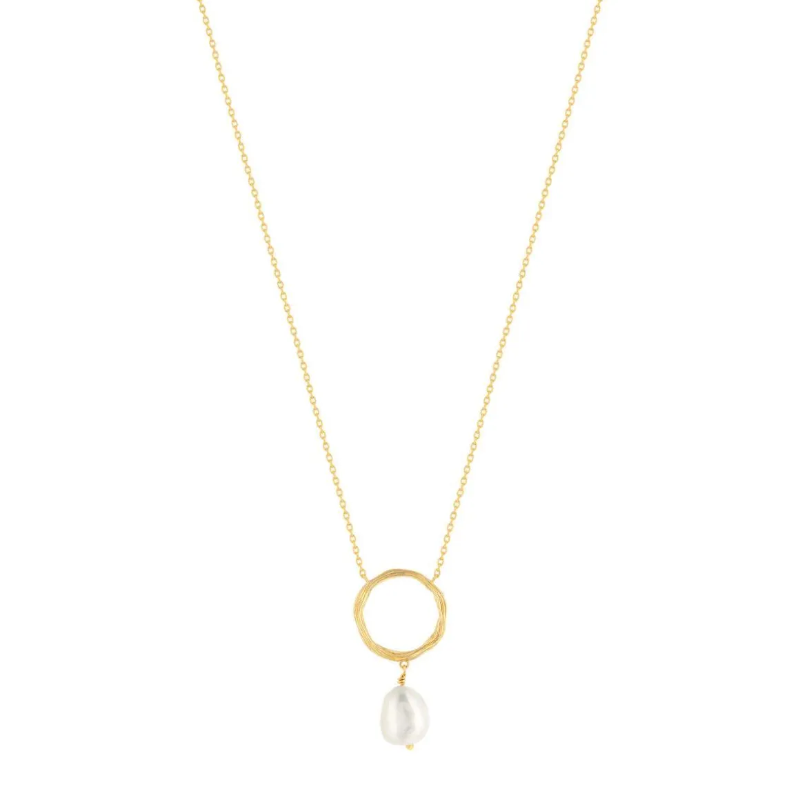 Collier plaqué or motif rond et perle de culture 45 cm
