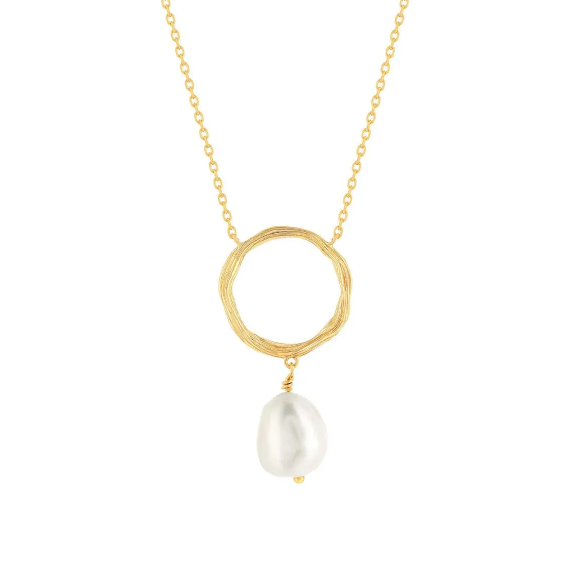 Collier plaqué or motif rond et perle de culture 45 cm