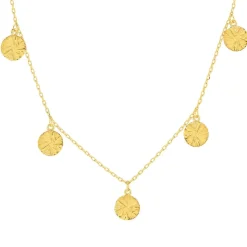 Collier plaqué or pampilles disques martelés 48 cm