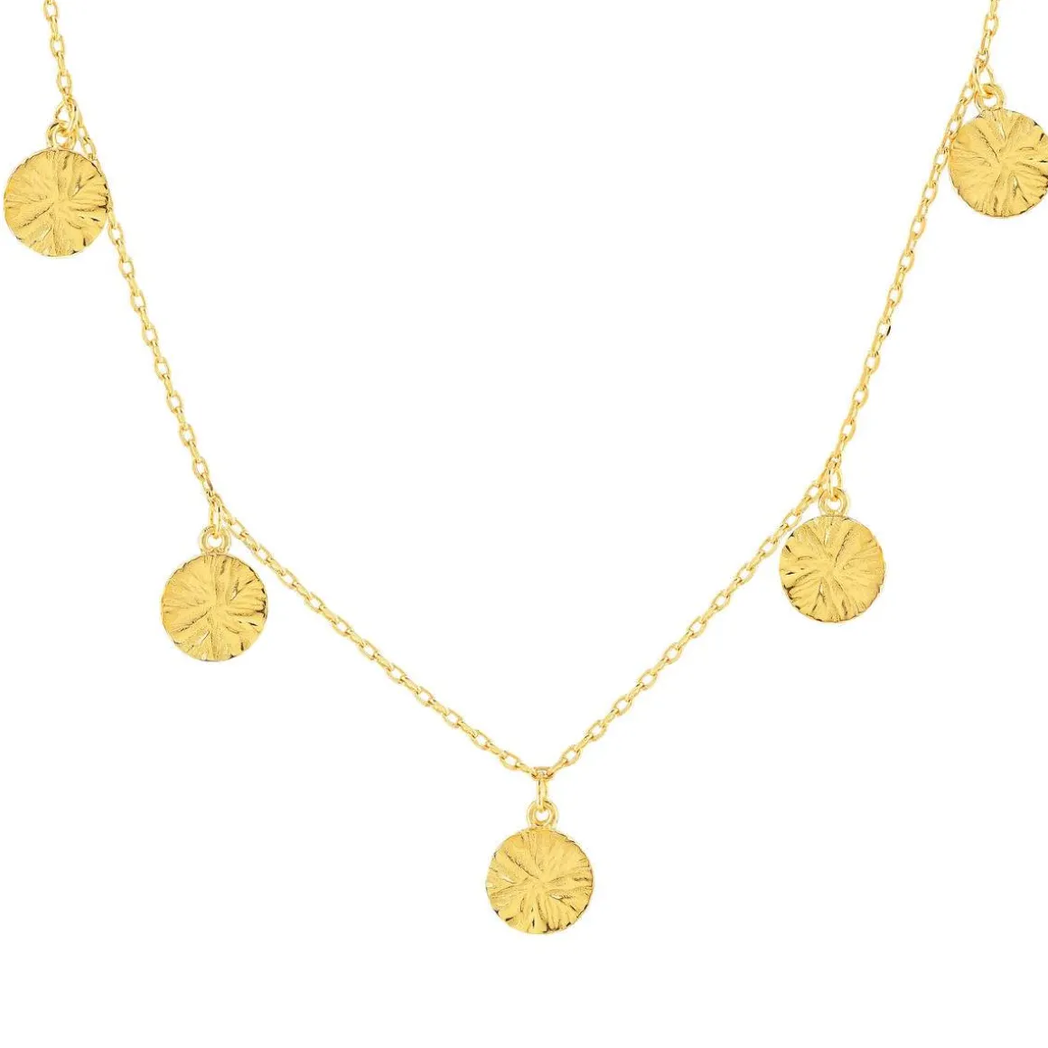 Collier plaqué or pampilles disques martelés 48 cm