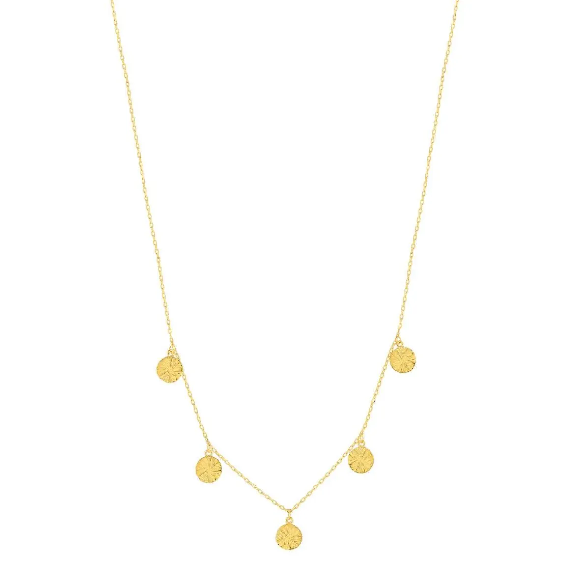 Collier plaqué or pampilles disques martelés 48 cm