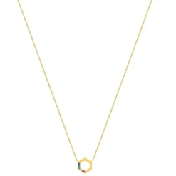Collier plaqué or pierres synthétiques multicolores 45cm