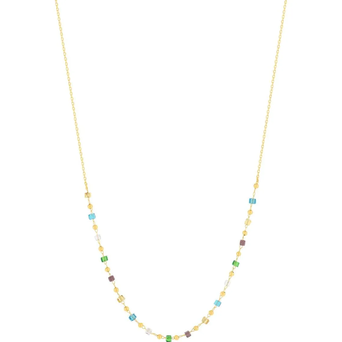 Collier plaqué or pierres synthétiques multicolores 45cm