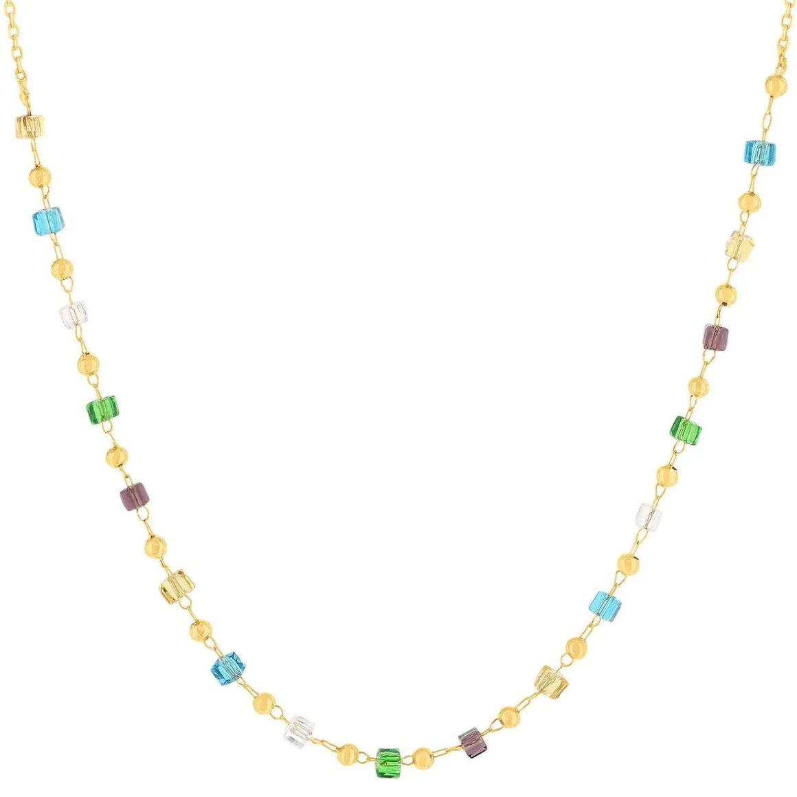 Collier plaqué or pierres synthétiques multicolores 45cm