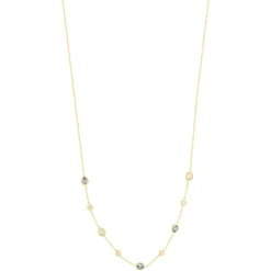 Collier plaqué or pierres synthétiques bleues et zirconias 45cm