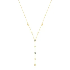 Collier plaqué or pierres synthétiques bleues et zirconias 45cm