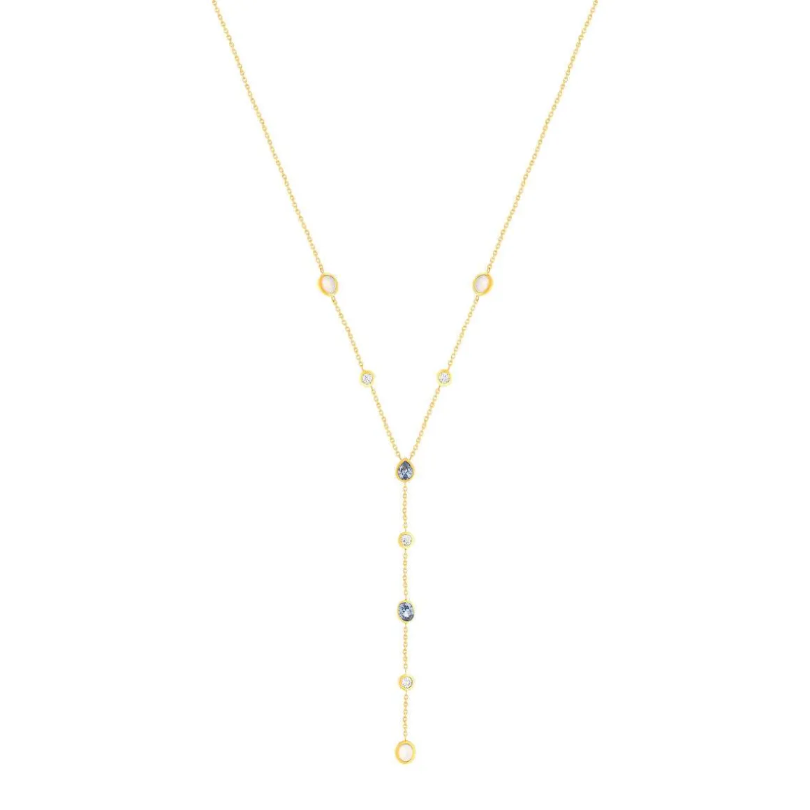 Collier plaqué or pierres synthétiques bleues et zirconias 45cm