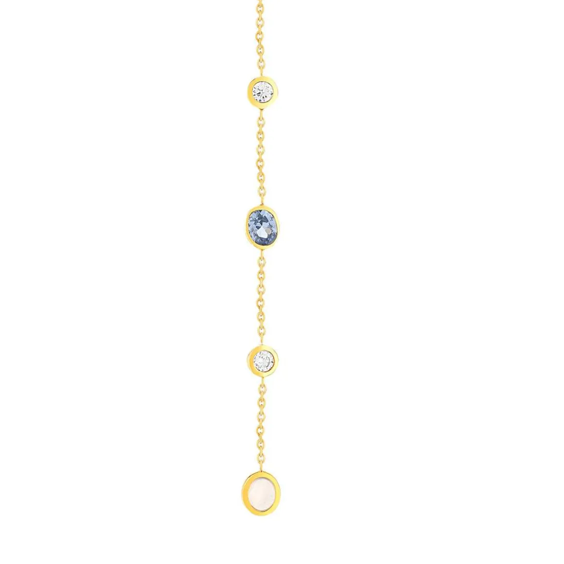 Collier plaqué or pierres synthétiques bleues et zirconias 45cm