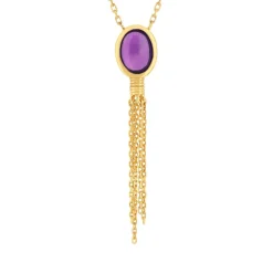Collier plaqué or pierre synthétique violette 45 cm