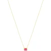 Collier plaqué or pierre synthétique rose 45cm