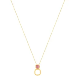 Collier plaqué or pierre synthétique rouge 45cm