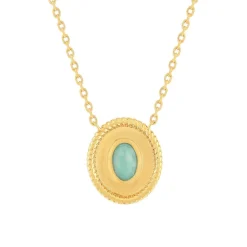 Collier plaqué or pierre synthétique verte 45cm