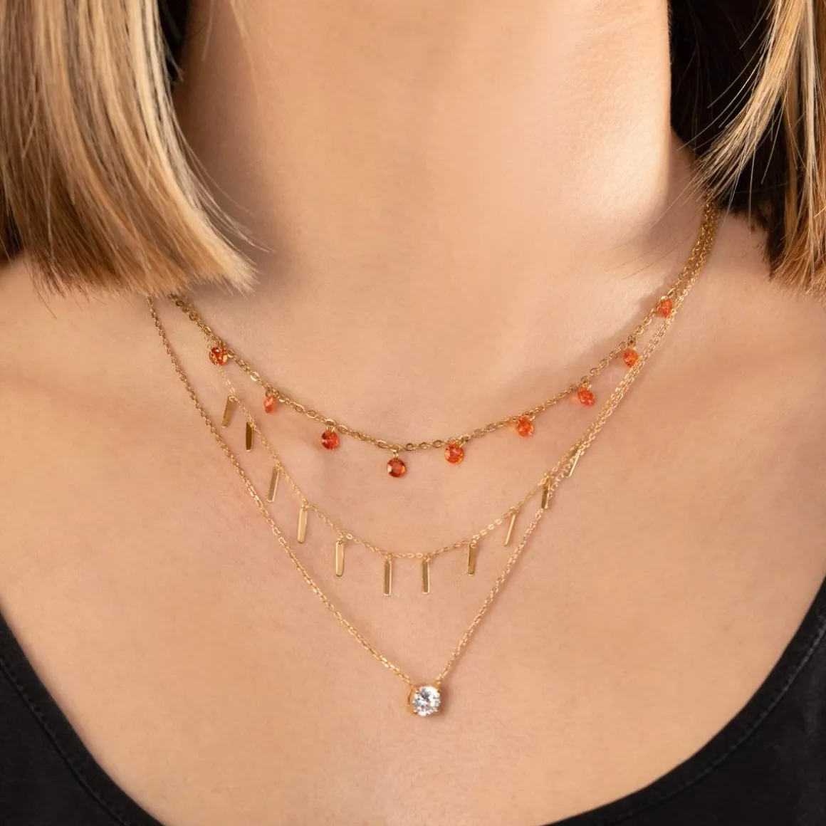 Collier plaqué or zirconia 45 cm