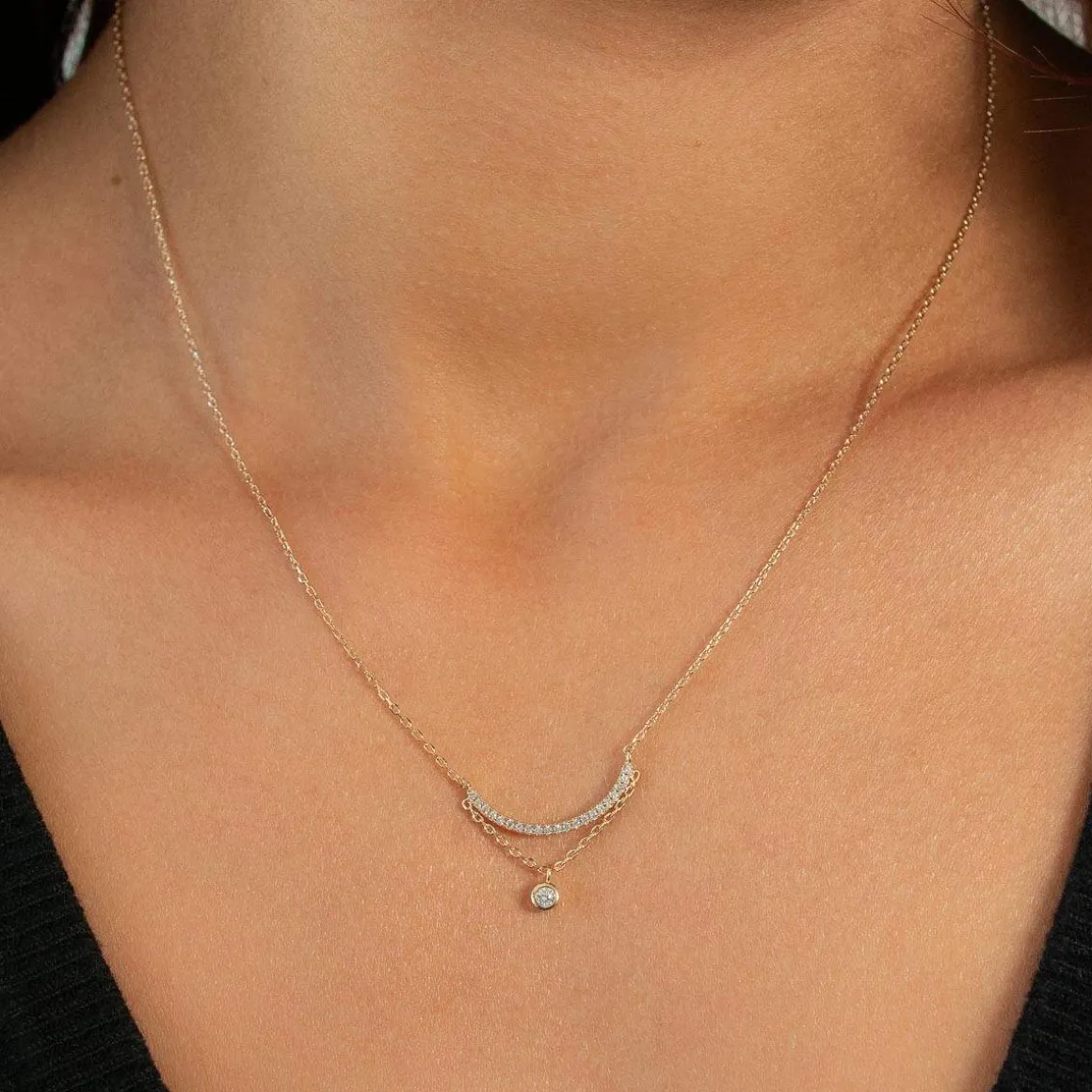 Collier plaqué or zirconias 45 cm