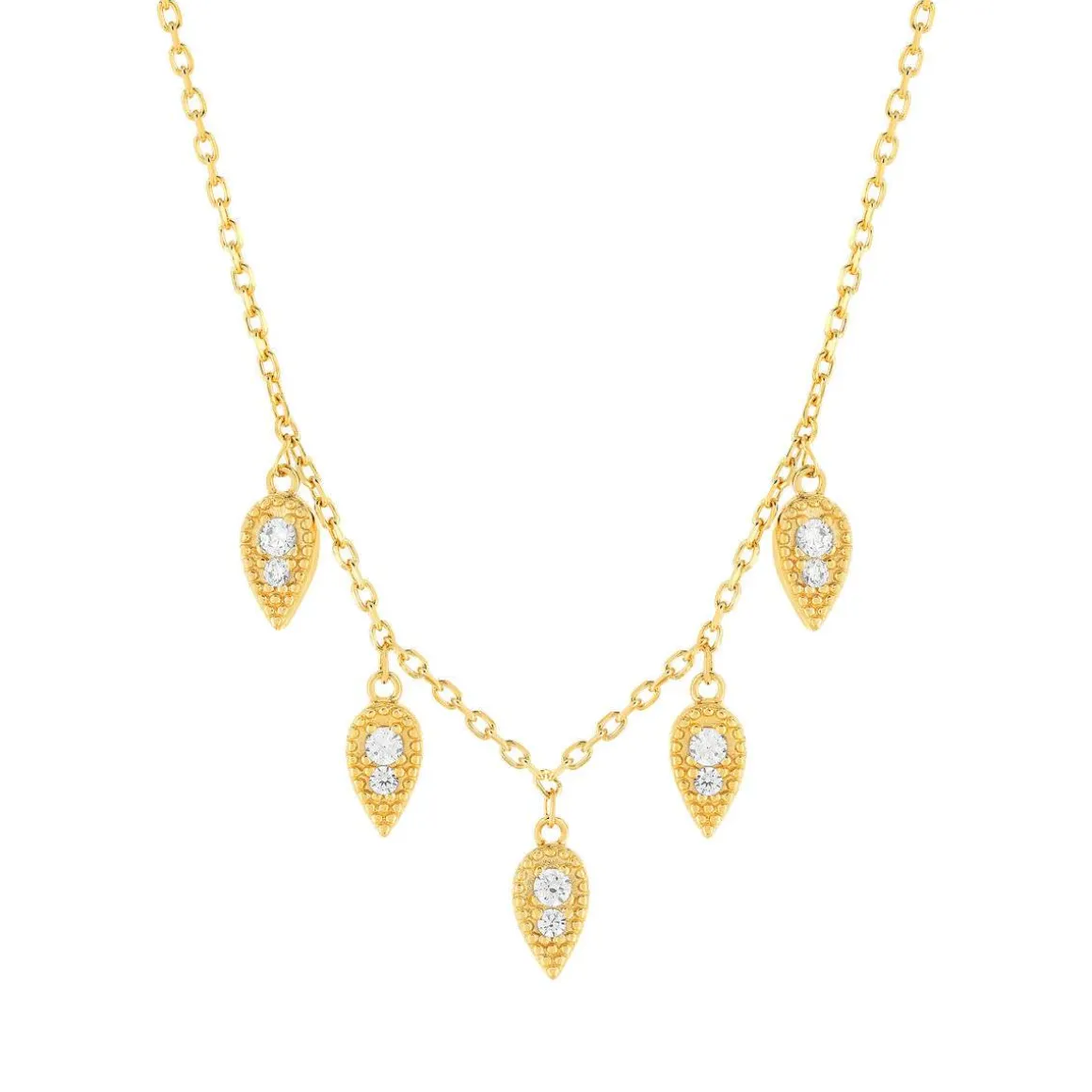 Collier plaqué or zirconias 45 cm motif goutte