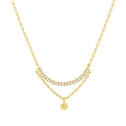 Collier plaqué or zirconias 45 cm motif soleil