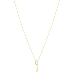 Collier plaqué or zirconias 45 cm 2 ovales entrelacés