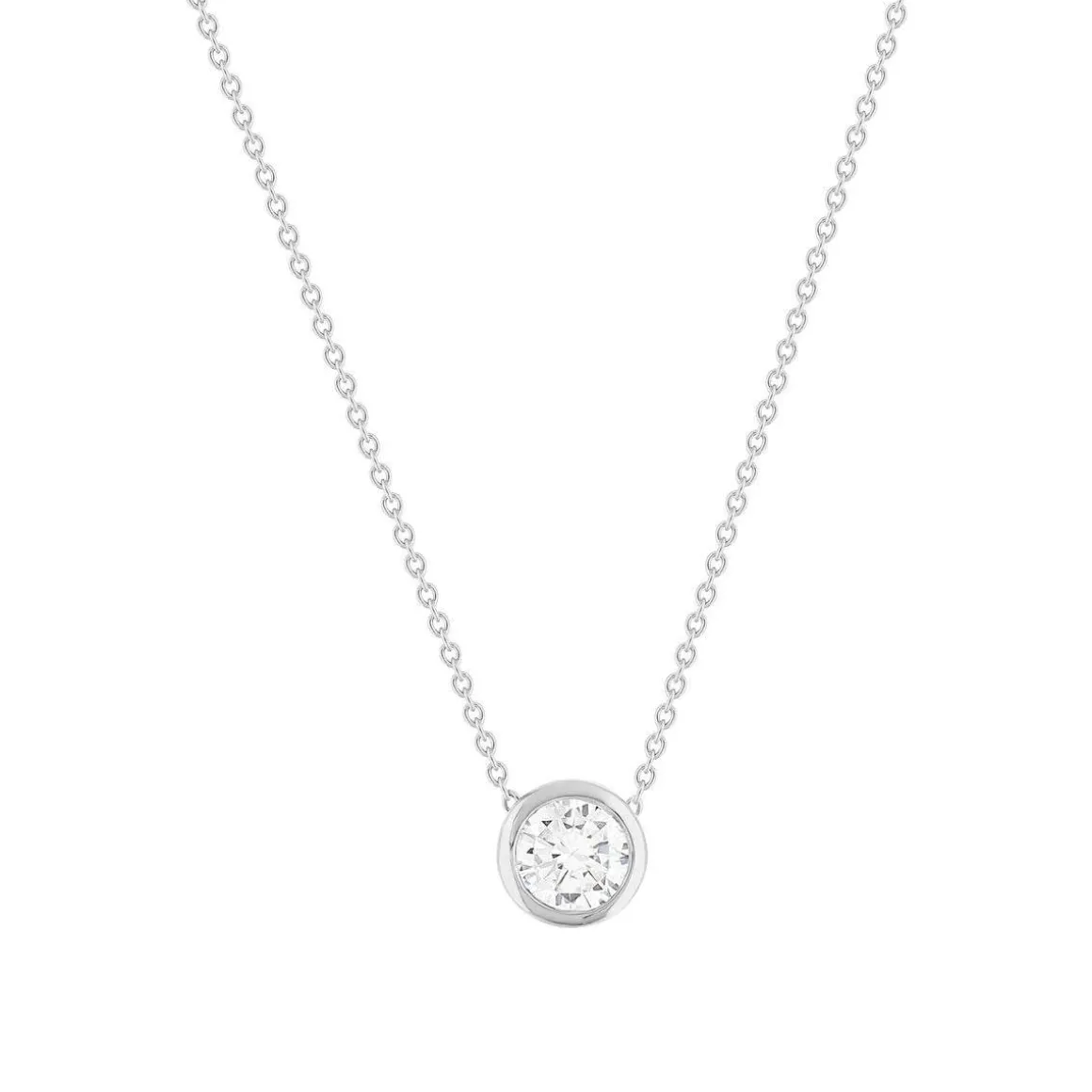 Collier solitaire argent zirconias serti clos 45cm