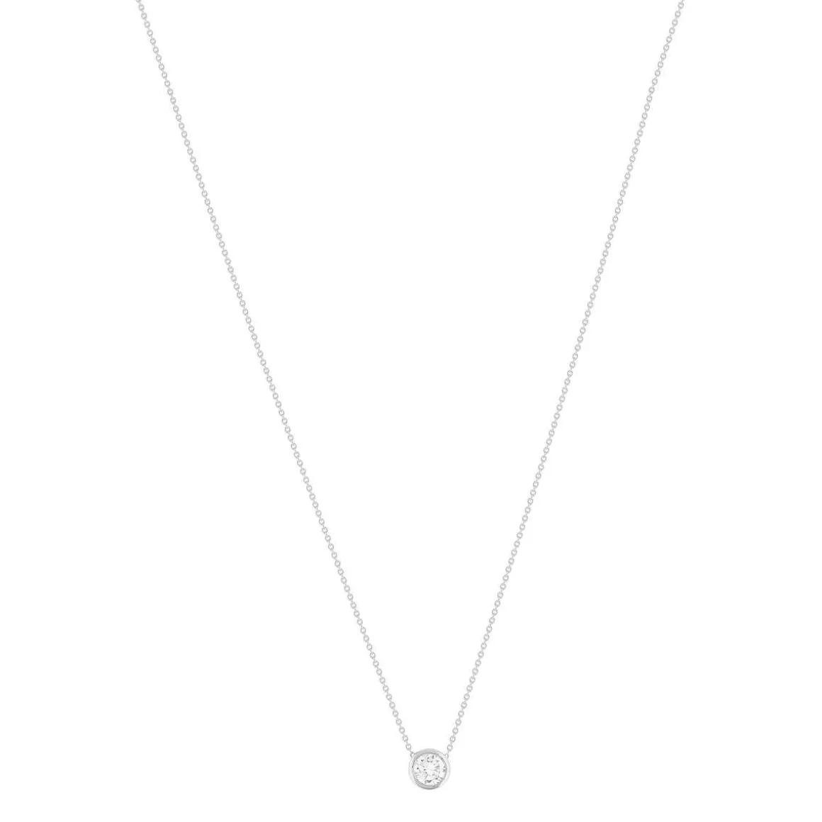 Collier solitaire argent zirconias serti clos 45cm