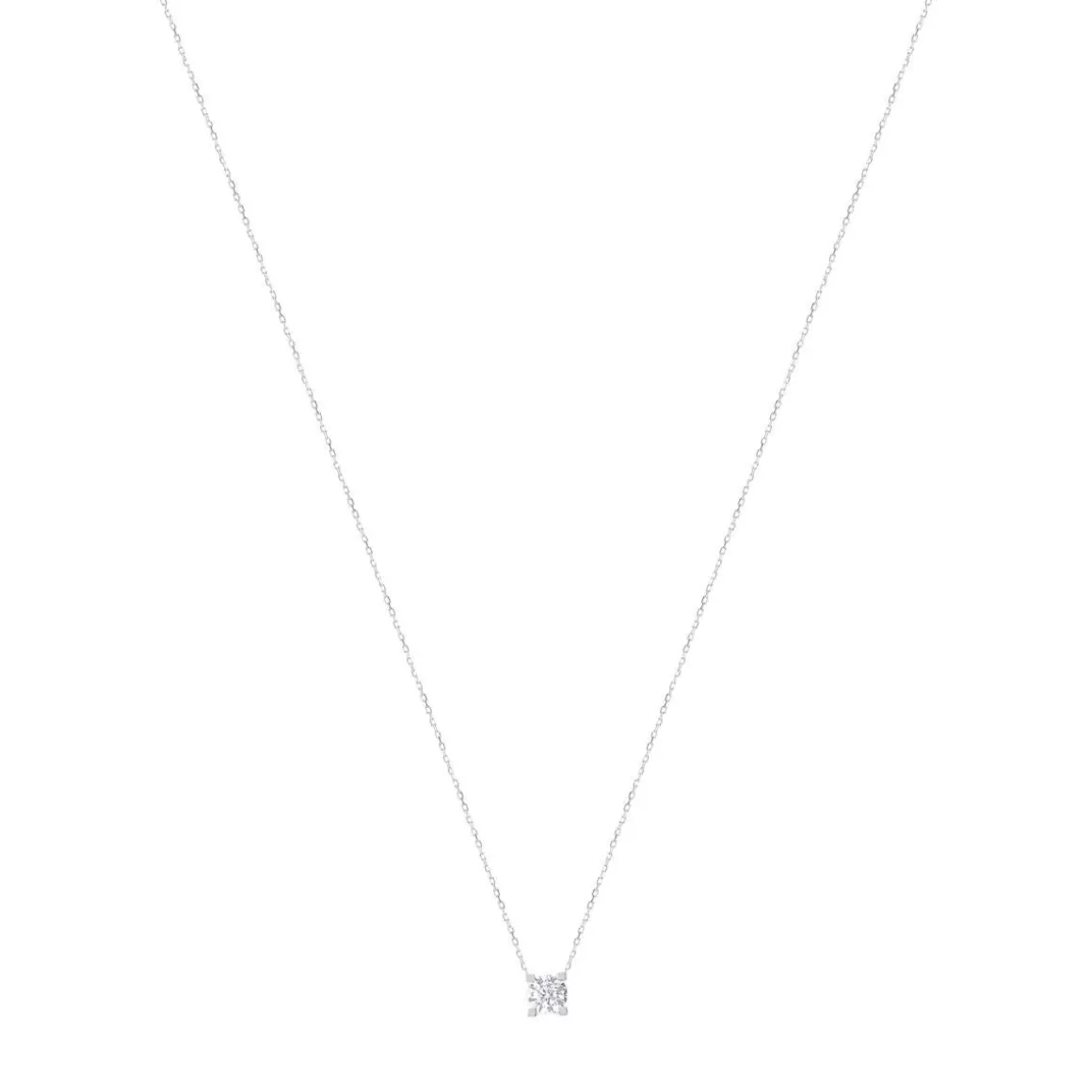 Collier solitaire or 750 blanc diamant HSI 0.5 carat 42cm