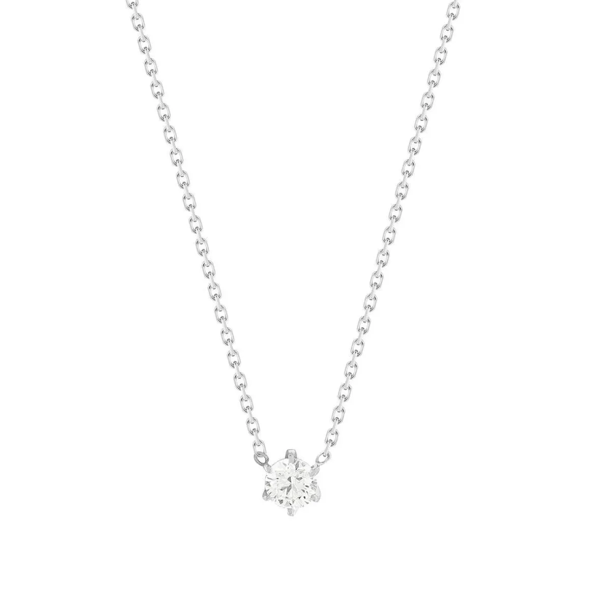 Collier solitaire or 750 blanc diamant HSI 0.3 carat 42cm