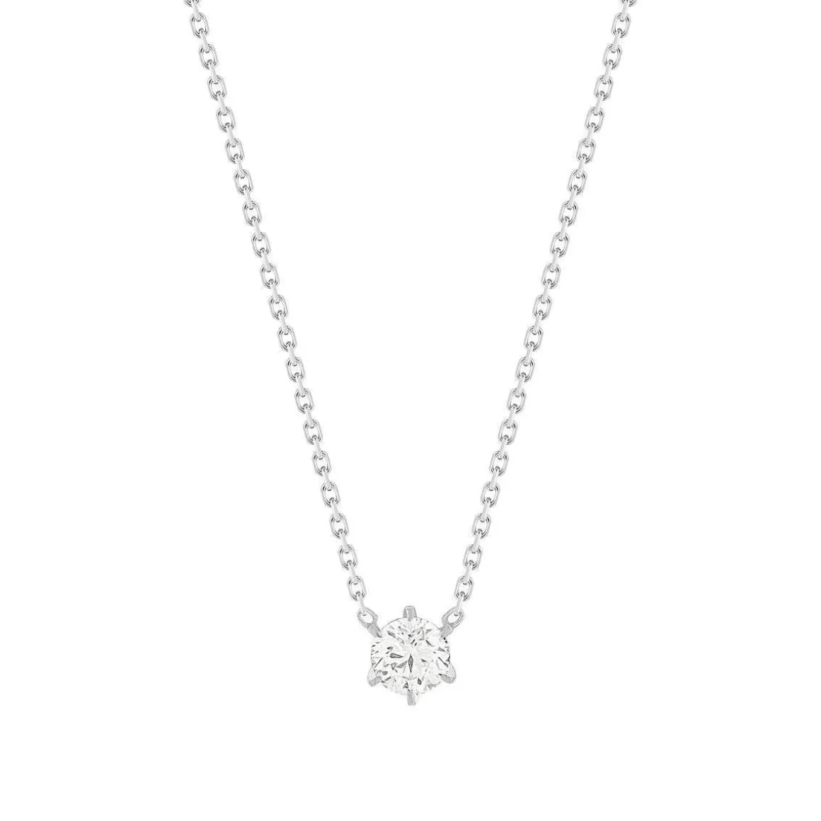 Collier solitaire or 750 blanc diamant synthétique 0.4 carat 42cm