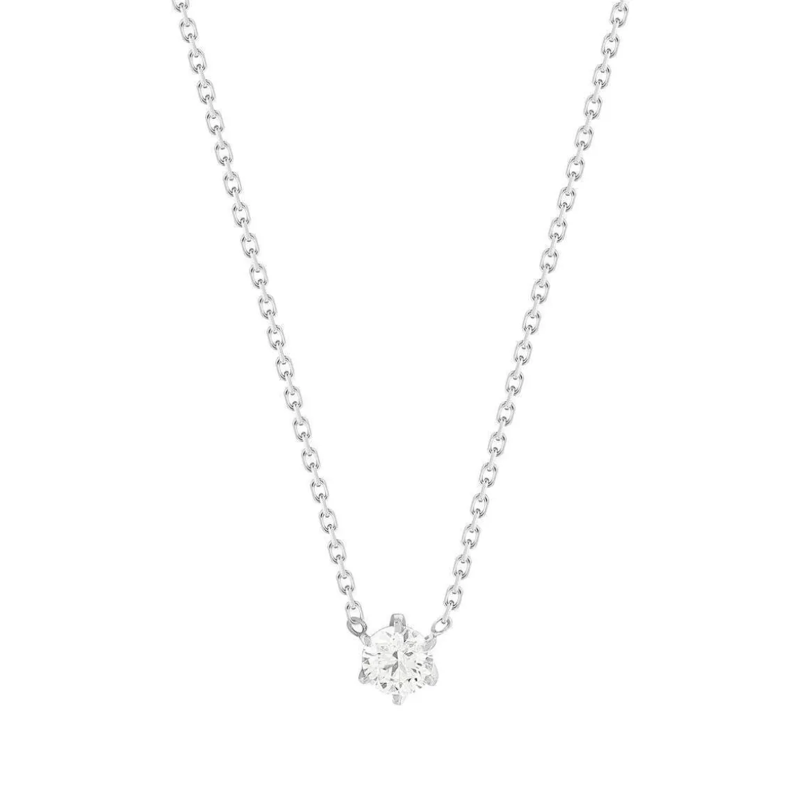 Collier solitaire or 750 blanc diamant synthétique 0.3 carat 42cm