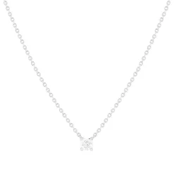 Collier solitaire or 750 blanc diamant HSI 0.3 carat 42cm