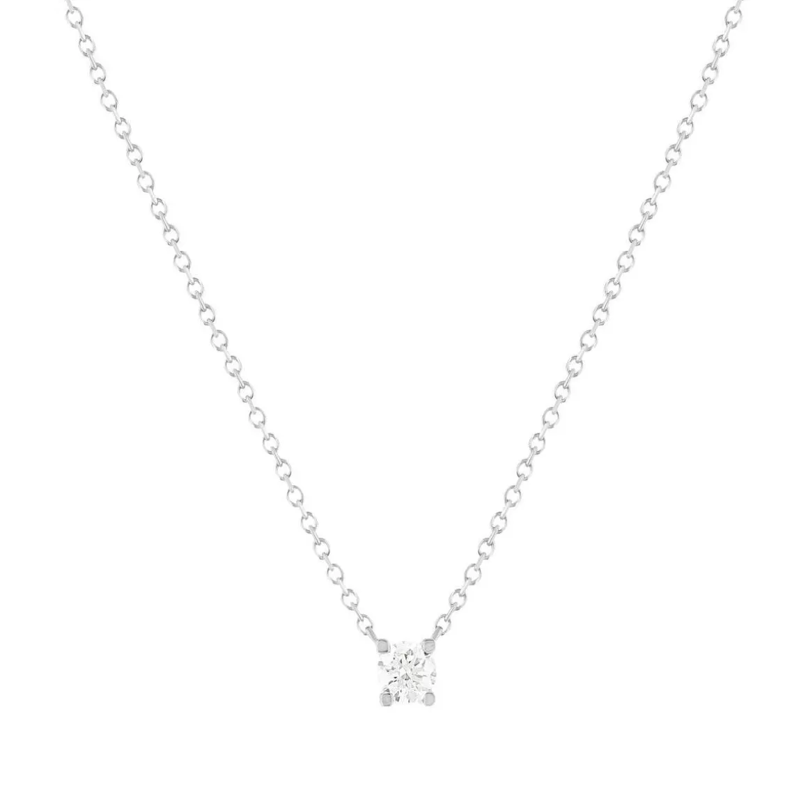 Collier solitaire or 750 blanc diamant synthétique 0.2 carat 42cm