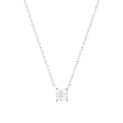Collier solitaire or 750 blanc diamant synthétique 0.4 carat 42cm
