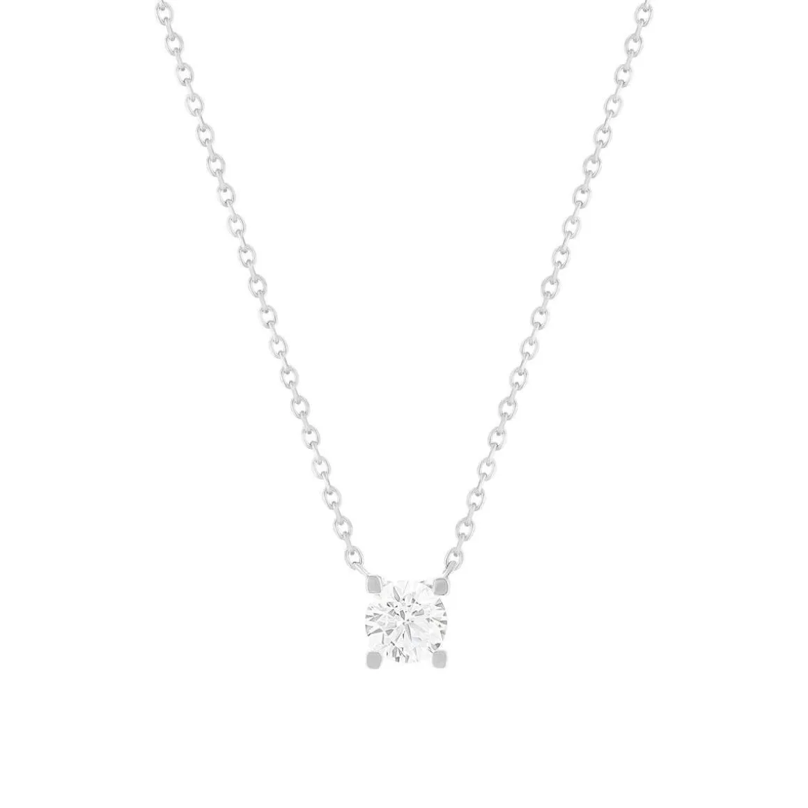 Collier solitaire or 750 blanc diamant synthétique 0.4 carat 42cm