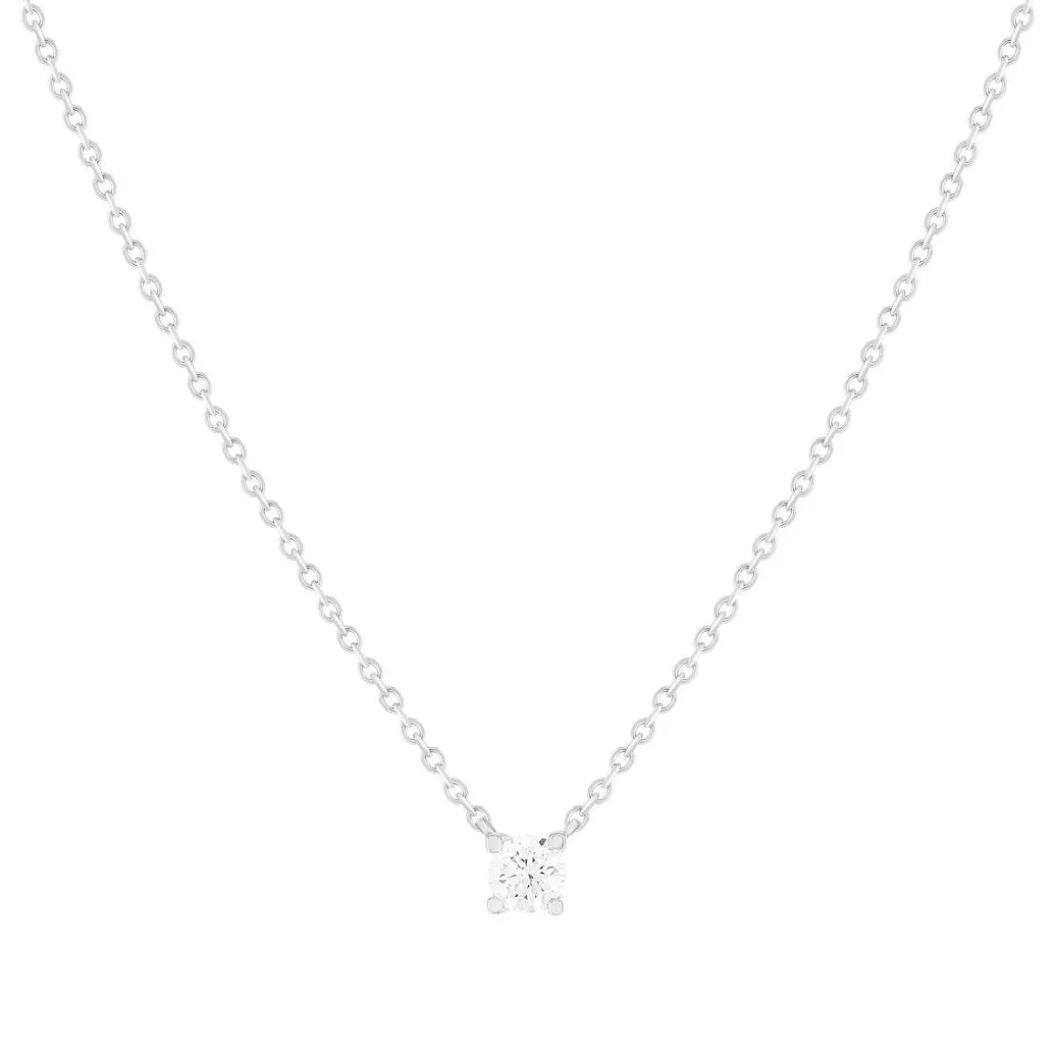 Collier solitaire or 750 blanc diamant HP1 0.3 carat 42cm
