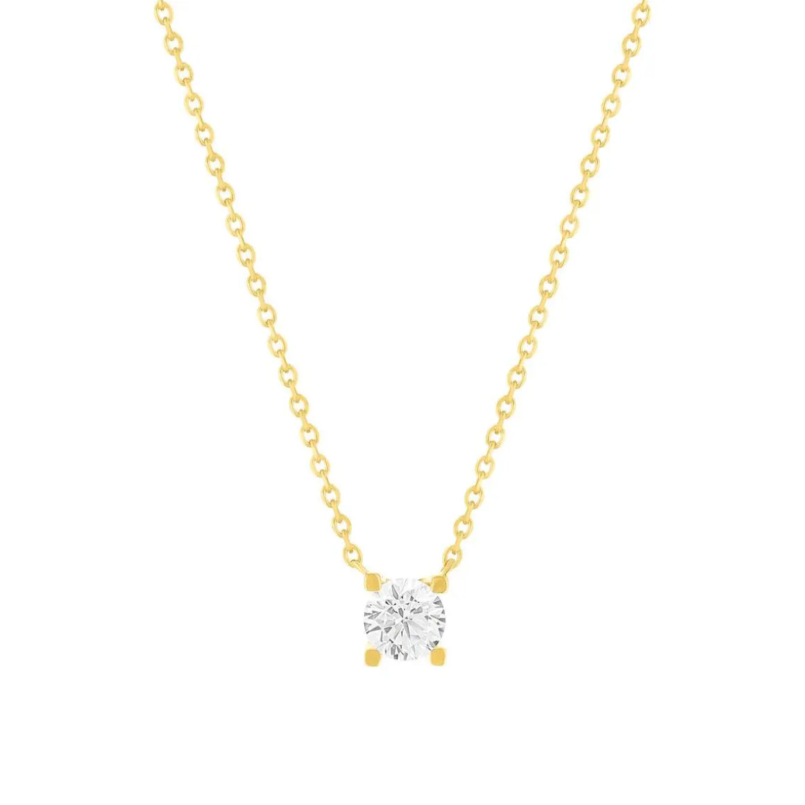 Collier solitaire or 750 jaune diamant synthétique 0.4 carat 42cm