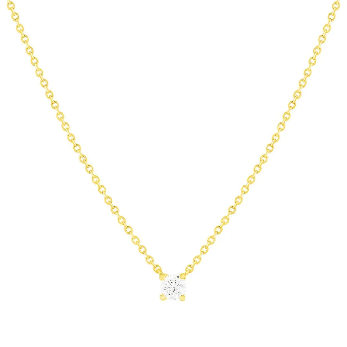 Collier solitaire or 750 jaune diamant HSI 0.3 carat 42cm