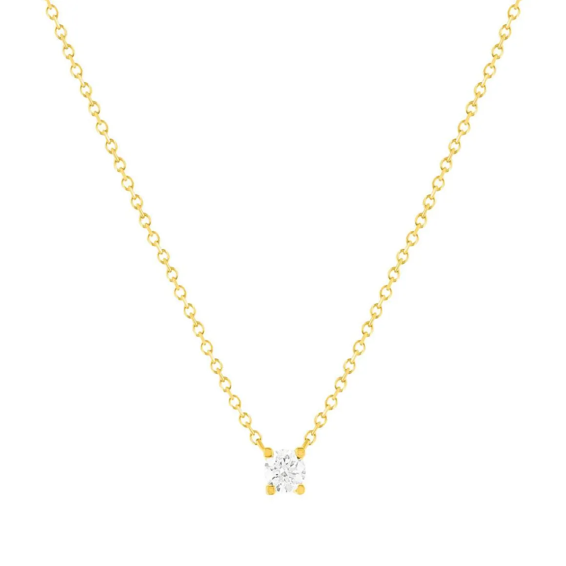 Collier solitaire or 750 jaune diamant HSI 0.2 carat 42cm