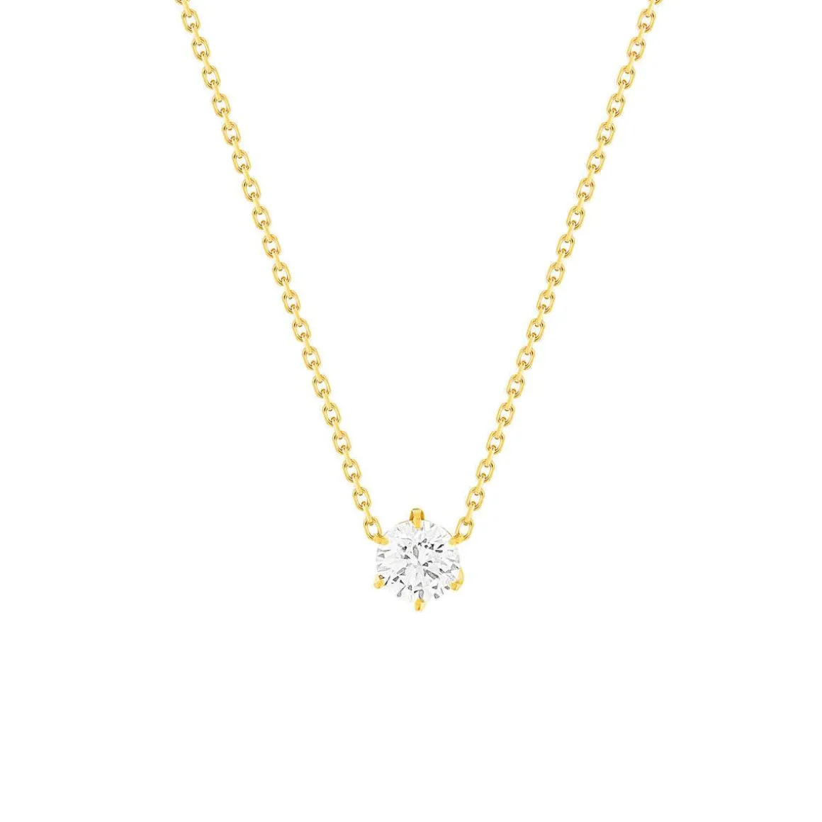 Collier solitaire or 750 jaune diamant HSI 0.5 carat 42cm