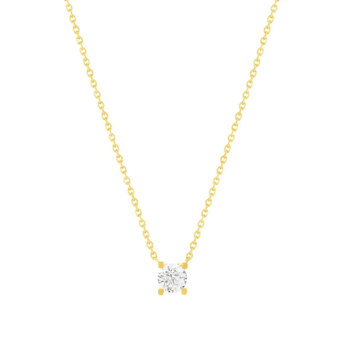 Collier solitaire or 750 jaune diamant HSI 0.4 carat 42cm
