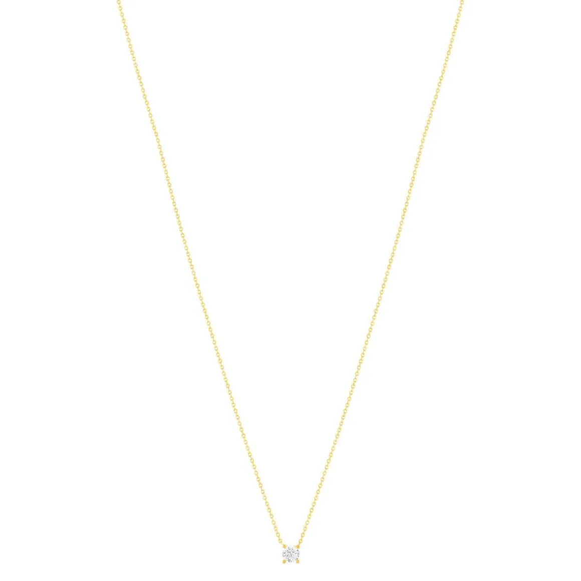 Collier solitaire or 750 jaune diamant HSI 0.4 carat 42cm