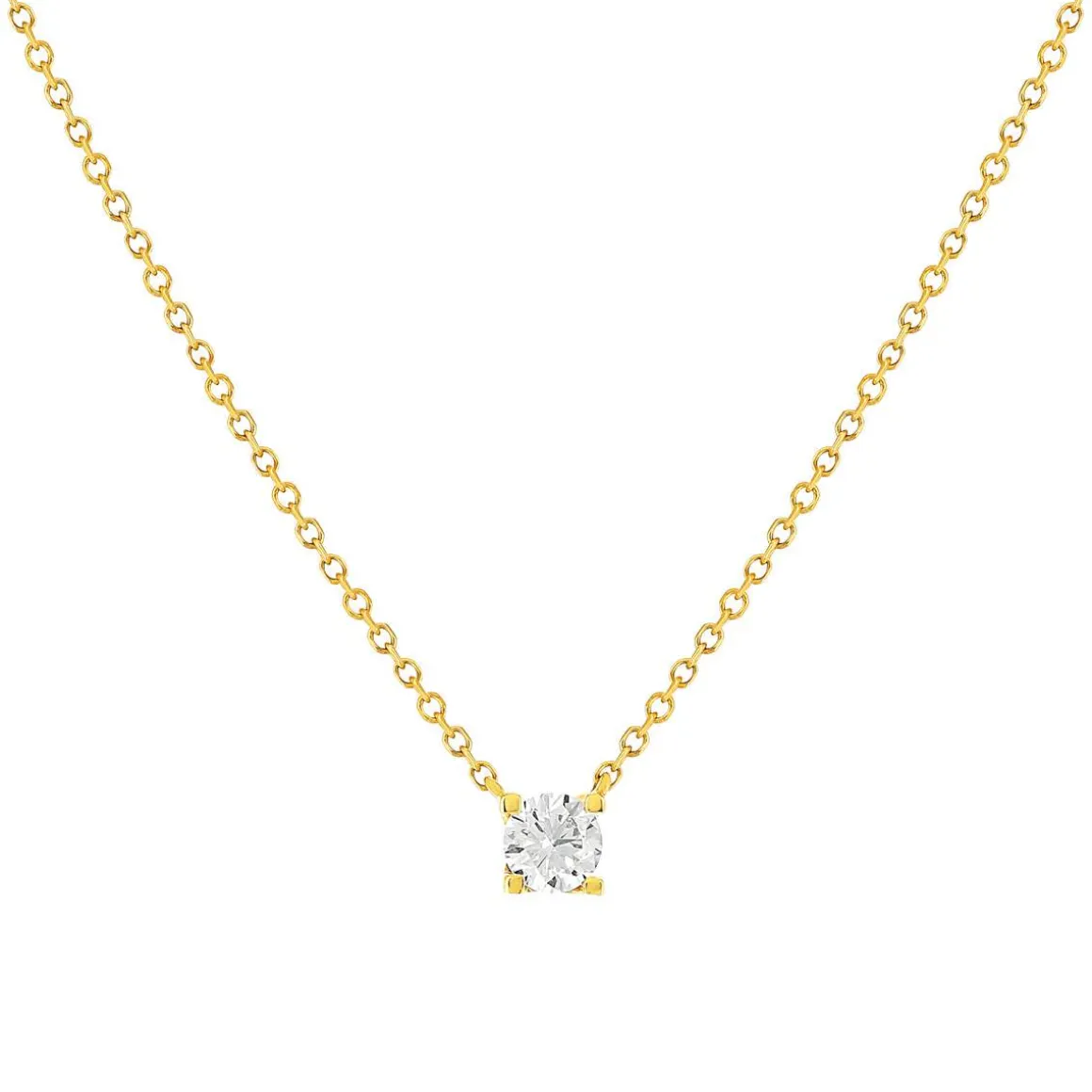 Collier solitaire or 750 jaune diamant HSI 0.25 carat 42cm