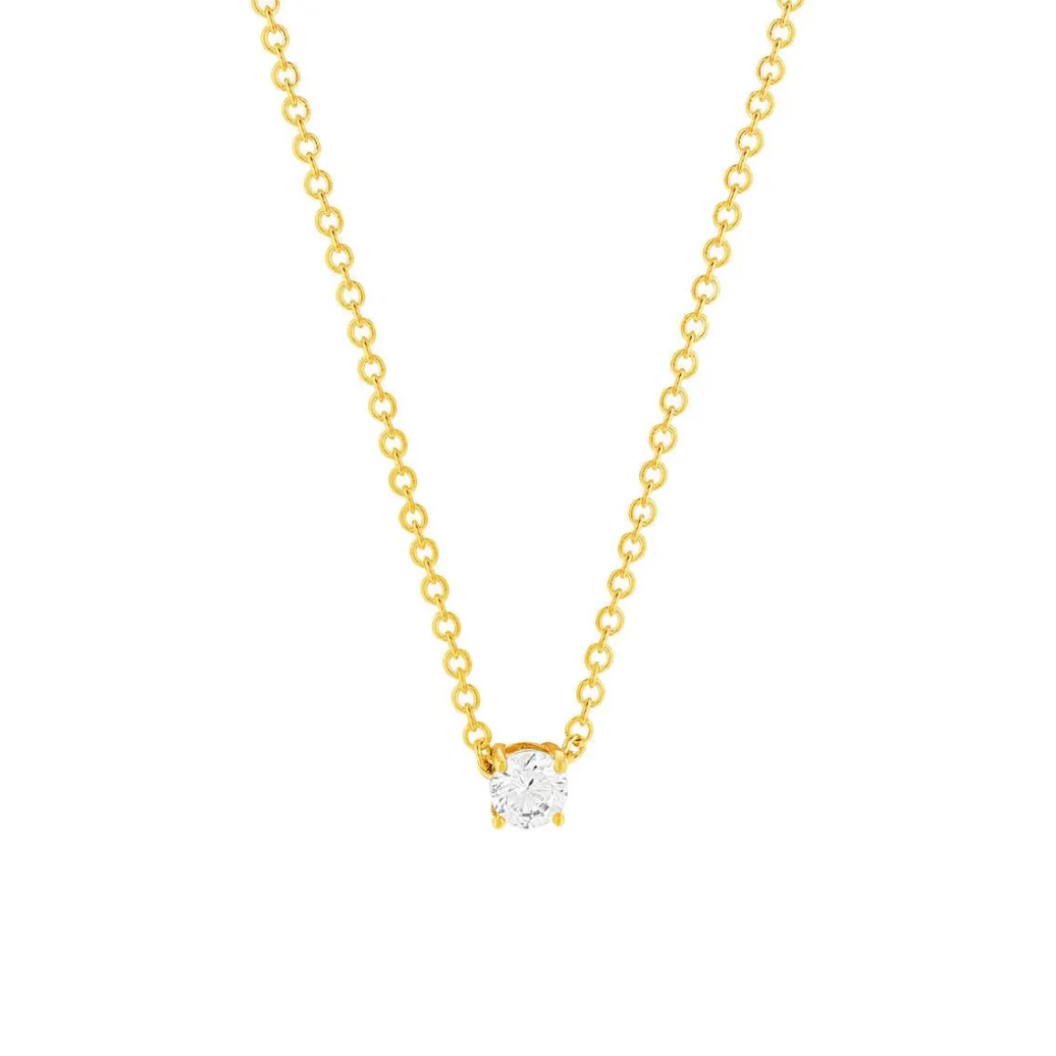 Collier solitaire plaqué or jaune zirconias serti 4 griffes 45cm