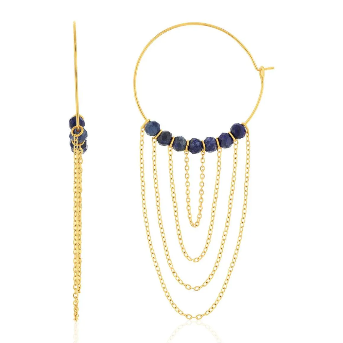 Créoles acier doré lapis lazuli