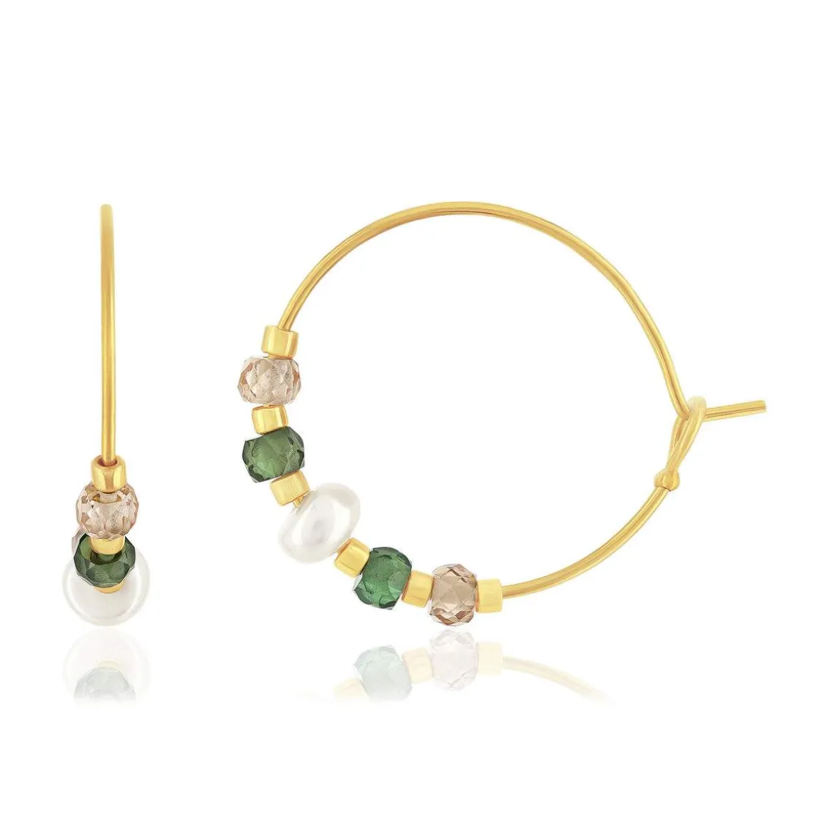 Créoles acier jaune pierres naturelles et perles de culture de Chine 20mm