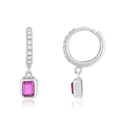 Créoles argent 925 pampilles pierres synthétiques roses et zirconias