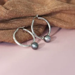 Créoles argent 925 perles de culture de Tahiti 30 mm