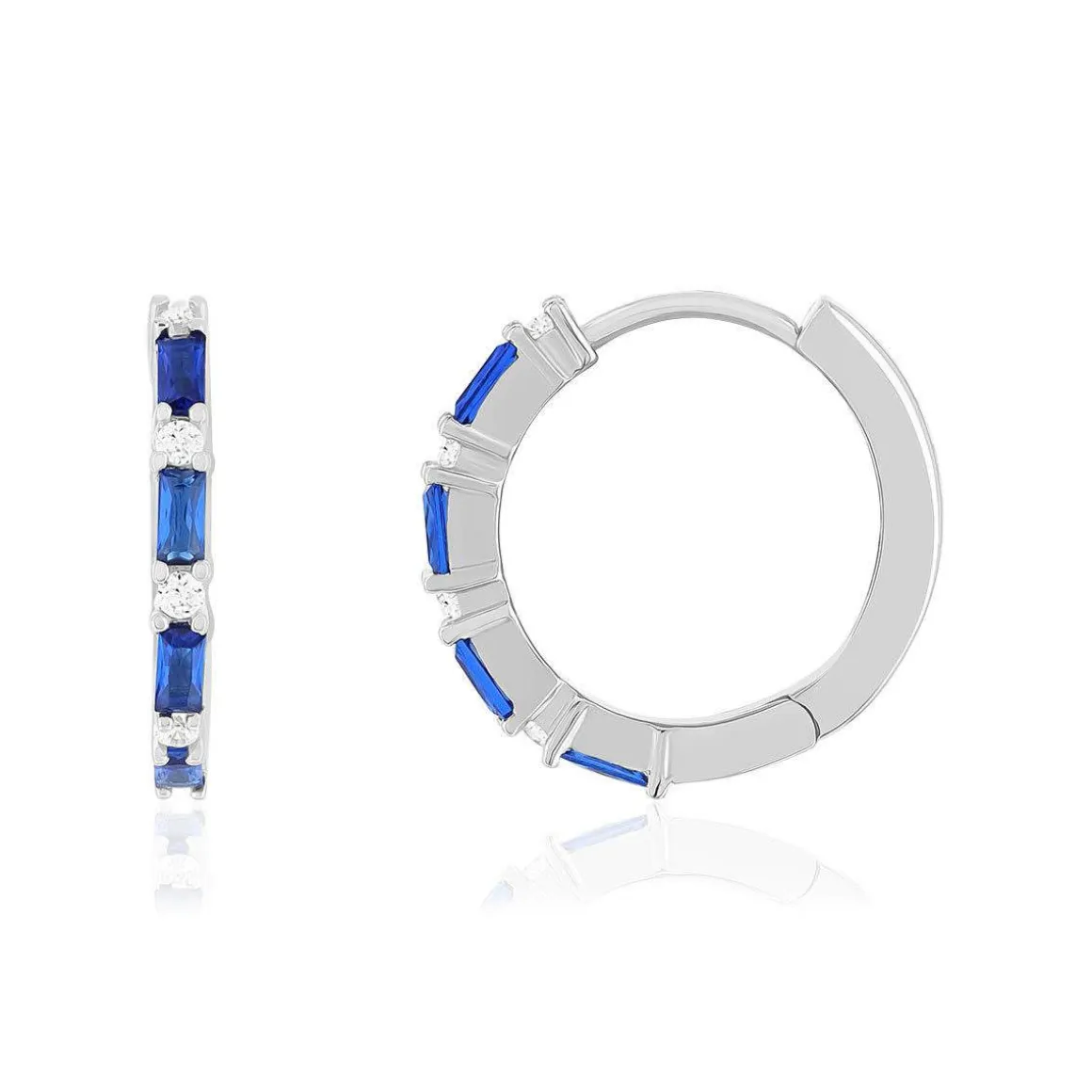Créoles argent 925 pierres imitation bleues et zirconias 16mm