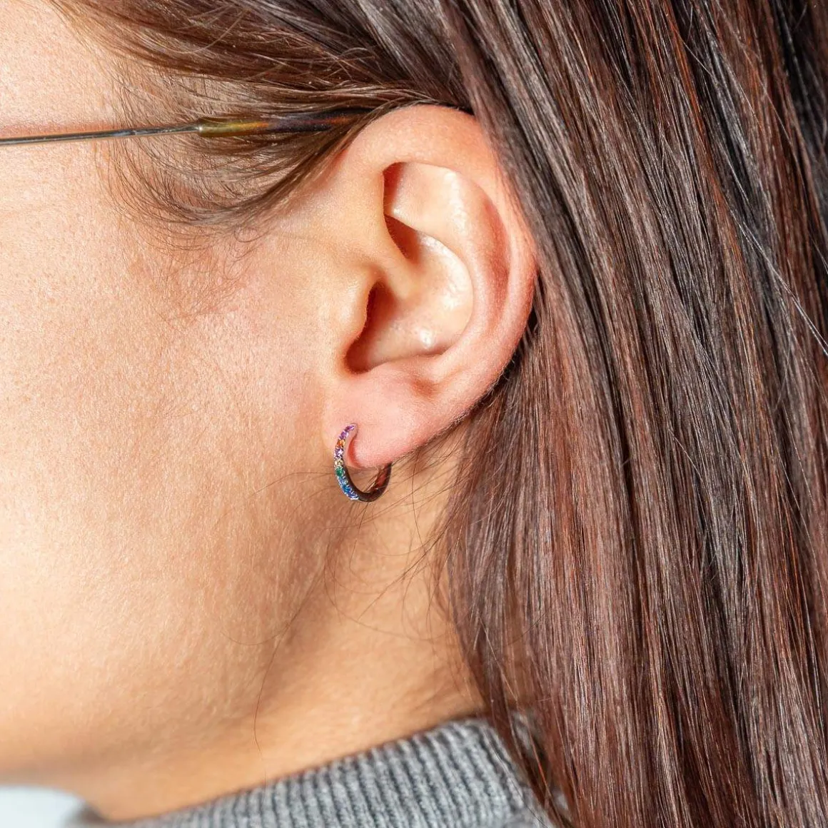 Créoles argent pierres synthétiques multicolores