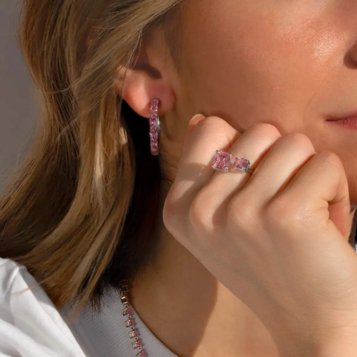 Créoles argent 925 zirconias rose