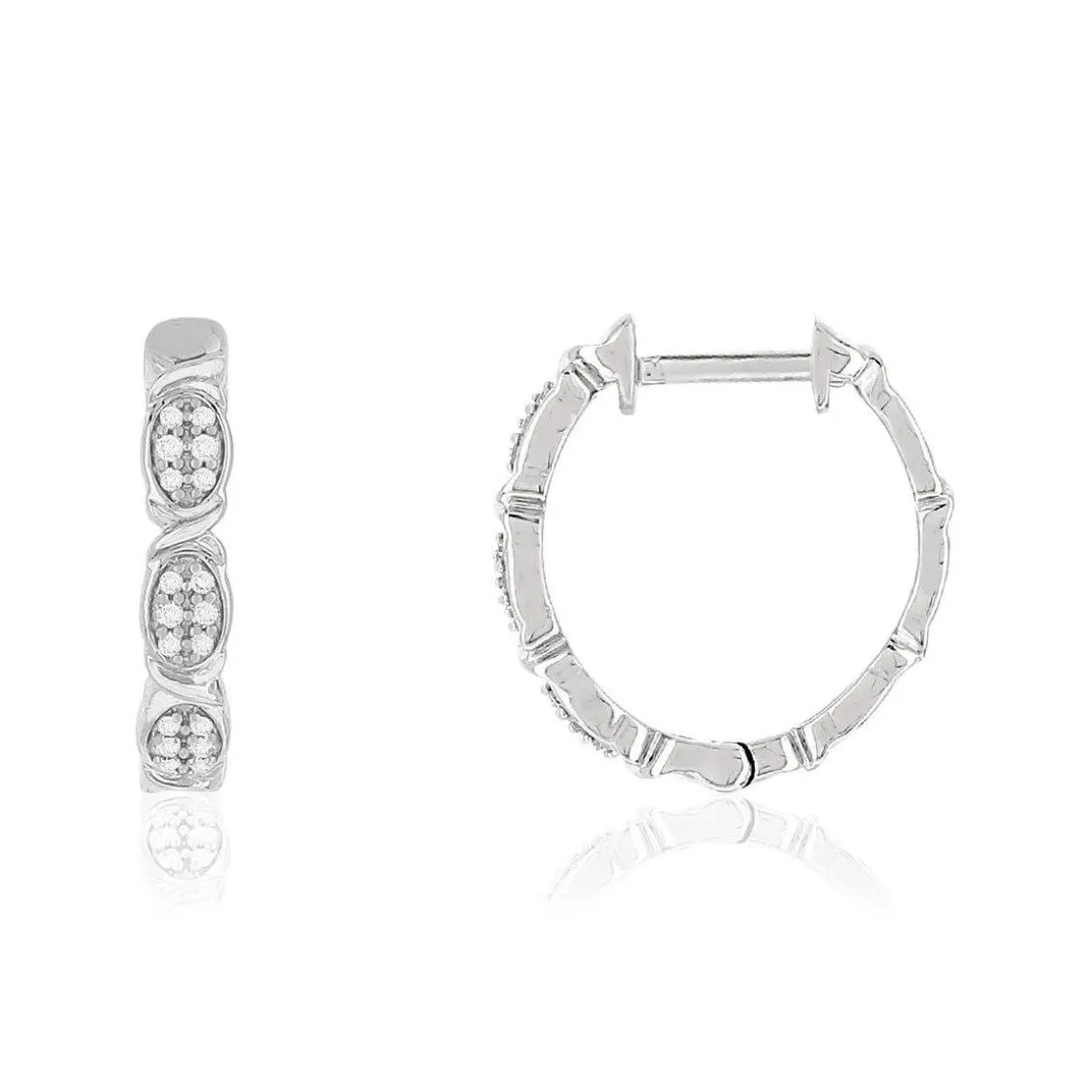 Créoles or 375 blanc diamants 16 mm