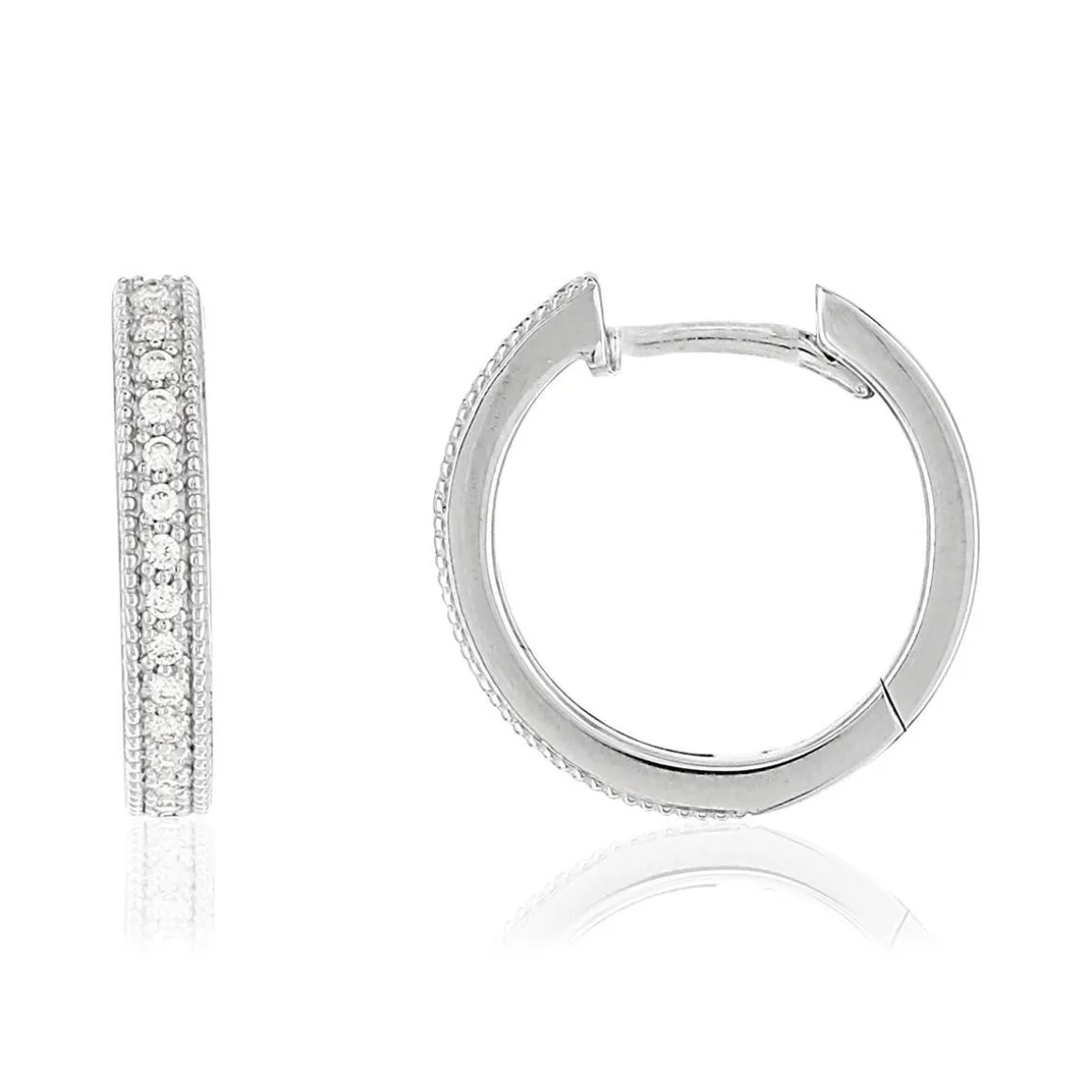 Créoles or 750 blanc diamants 15 mm